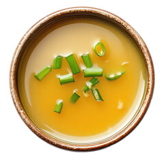 Delicious Japanese Miso Soup with Fresh Green Onions in a Rustic Bowl on transparent background