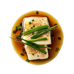 Steamed Tofu with Green Onions in Soy Sauce - A Healthy Asian-Inspired Dish on transparent background