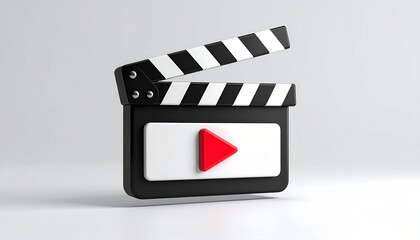 Black and white vector illustration of a movie clapperboard 3d icon used for film and video production in the cinema industry