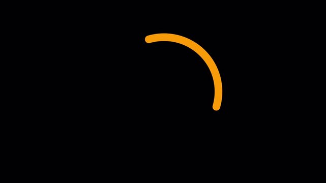 Spinning loading wheel or orange progress circle on black background, high definition white background motion graphic video 