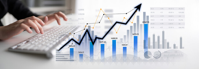 A detailed analysis of business growth visualized through financial graphs and statistics,...