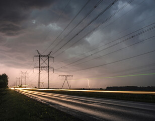 storm struck roadside with shaking power lines