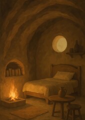 Obraz premium Cozy rustic cave room ambiance
