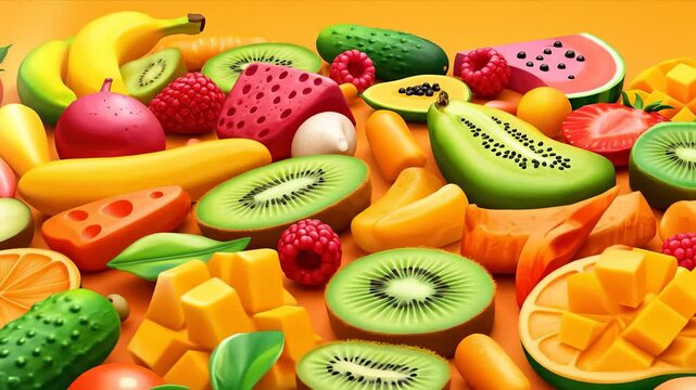 Close Up Display of Various Cartoon Styled Fruits