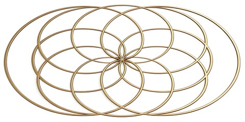 Geometric pattern of overlapping golden circles on white background.