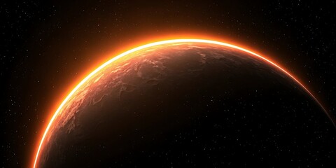 Glowing planet with orange atmosphere in deep space with stars.