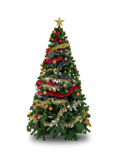 Beautifully decorated Christmas tree isolated on white