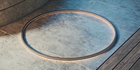 Golden ring with glowing lights on a textured surface.