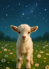 Obraz premium Adorable goat under starry sky.