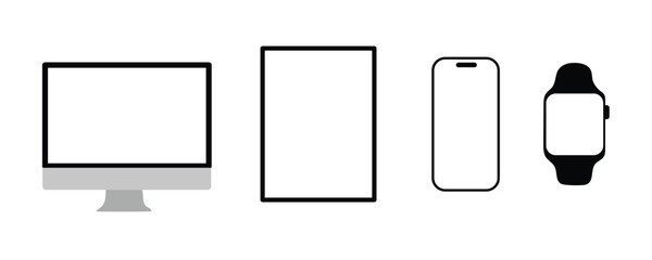 Device Icon Set — Computer, Tablet, Smartphone, and Smartwatch Vector Illustration