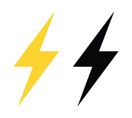 Yellow and Black Lightning Bolt Icon Set — Electric Power and Energy Symbol Vector Illustration