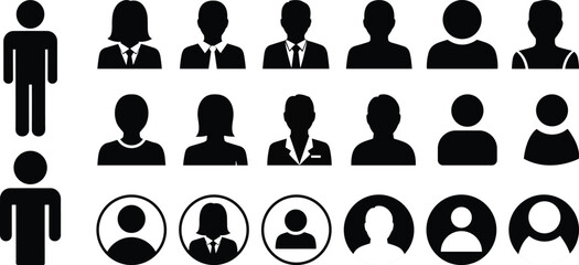 Collection of Black Silhouette Human Icons and Avatars