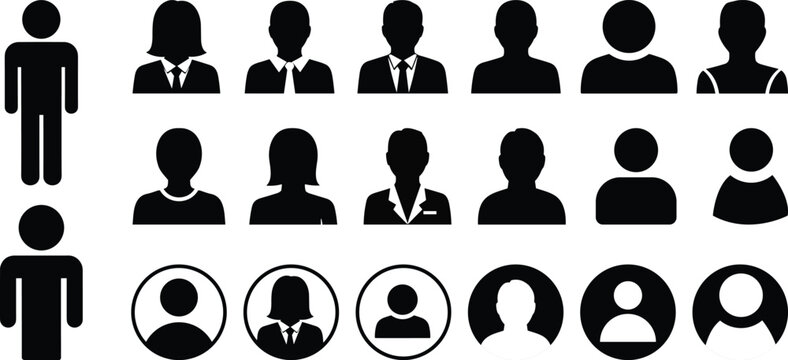 Collection of Black Silhouette Human Icons and Avatars