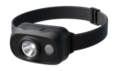 A motion-sensor headlamp, ideal for garage workshops and hands-free tasks.