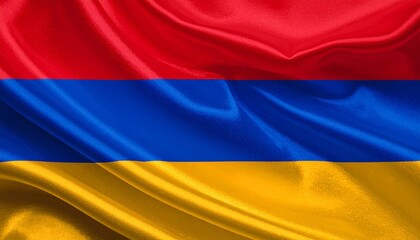 Armenia flag with horizontal red, blue, and orange stripes.