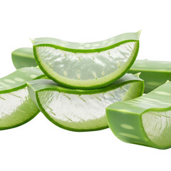 Closeup of sliced aloe vera leaves revealing their translucent gel, isolated on white isolated on transparent background