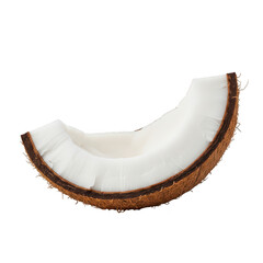 A segment of fresh coconut with white flesh and brown husk, isolated on white isolated on transparent background