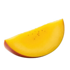 A vibrant slice of ripe mango, displaying its rich yellow flesh and a hint of red skin, isolated on a transparent background