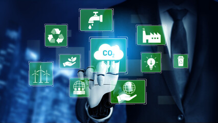 Obraz premium AI supports ESG practices by aligning ESG concept integrates environmental, social, and governance practices to promote sustainability, responsibility, and ethical business development Vouch