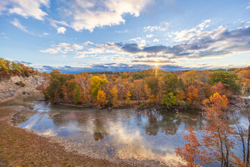 Sunset Over Autumn River Valley