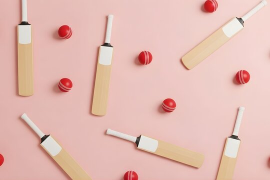 Minimalist Cricket Bat and Ball Pattern on Soft Pink Background – Playful Sports Design - Powered by Adobe