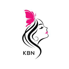 KBN Elegant Beauty Woman Logo. KBN with Butterfly Feminine Salon & Spa Branding. KBN Luxury Beauty Icon Design.
