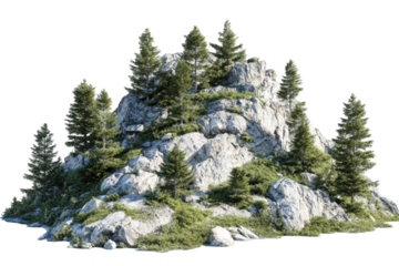 Rocky outcrop with coniferous trees