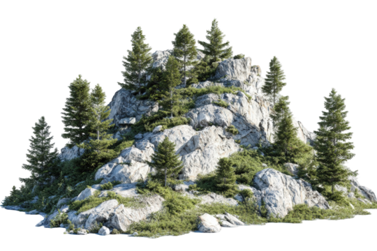 Rocky outcrop with coniferous trees
