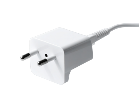 White two-prong plug with cable on a black background