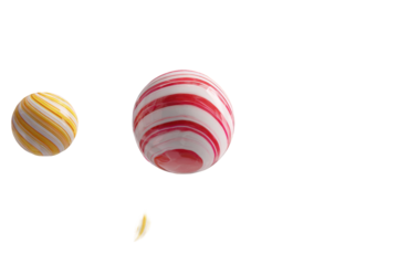 Three colorful, striped spheres on black background