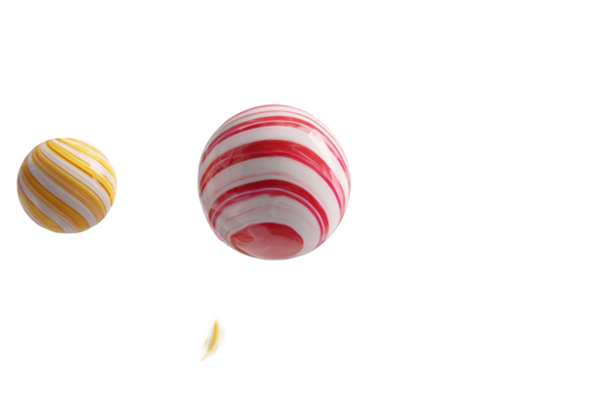 Three colorful, striped spheres on black background