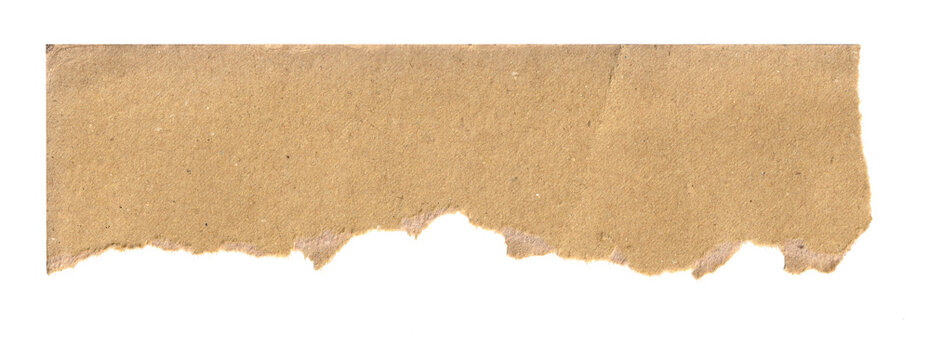 torn brown paper strips with rough edges isolated on white background