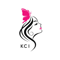 KCI Elegant Beauty Woman Logo. KCI with Butterfly Feminine Salon & Spa Branding. KCI Luxury Beauty Icon Design.
