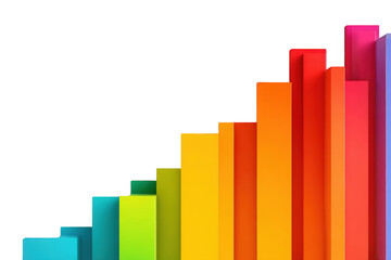 Colorful, 3D bar graph ascending on black background