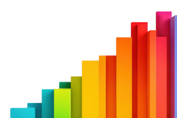 Colorful, 3D bar graph ascending on black background