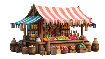 Medieval food stall.  Colorful market booth