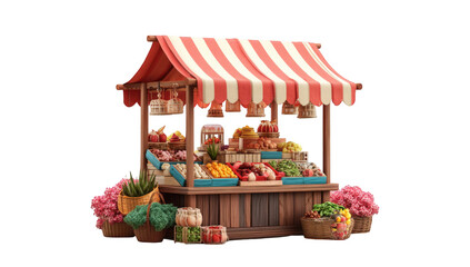 Cartoon market stall with colorful produce