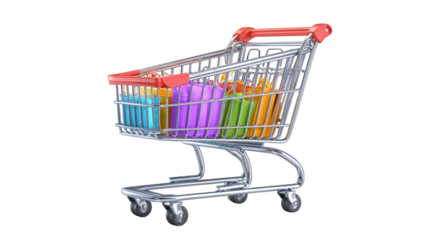 Shopping cart filled with colorful items (2)