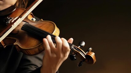 Close-up of violin being played; a person's hands on the fingerboard