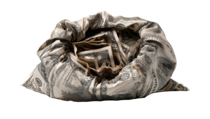 Money bag filled with US dollars