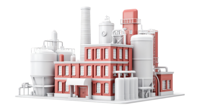 Industrial complex in muted colors