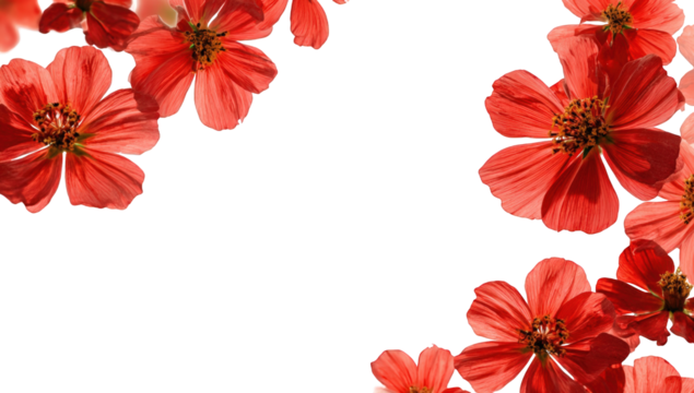 Red flowers frame a black background