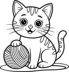 Adorable Kitten Playing with a Ball of Yarn Cute and Charming Illustration for Childrens Coloring Books and Creative Projects