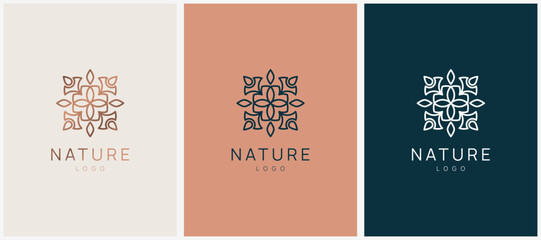 Floral and nature ornament logo symbol template. Minimalist, luxury, royal and elegant logo vector