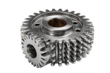 Close-up of a complex metal gear assembly