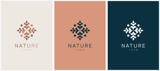 Floral and nature ornament logo symbol template. Minimalist, luxury, royal and elegant logo vector