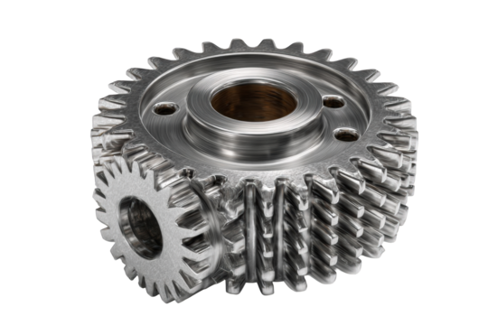 Close-up of a complex metal gear assembly