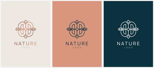 Floral and nature ornament logo symbol template. Minimalist, luxury, royal and elegant logo vector
