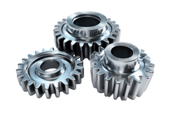 Three metallic gears interlocked (3)