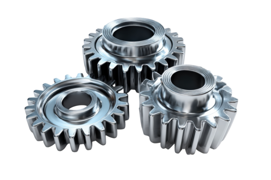 Three metallic gears interlocked (3)